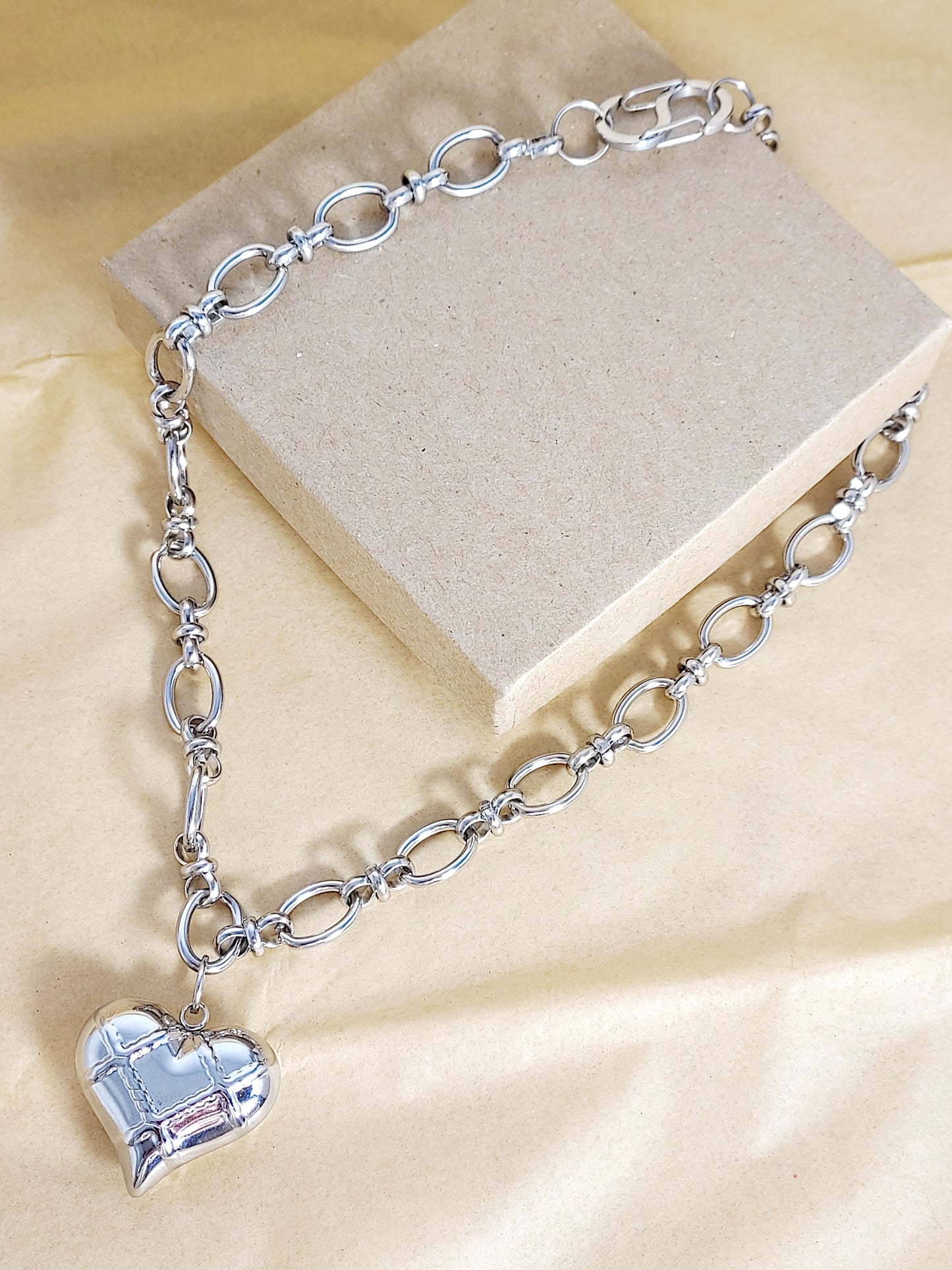 Stainless Steel Heart Pendant Neck Choker Necklace