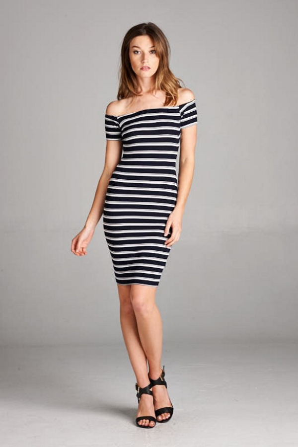 Off Shoulder Striped Dress