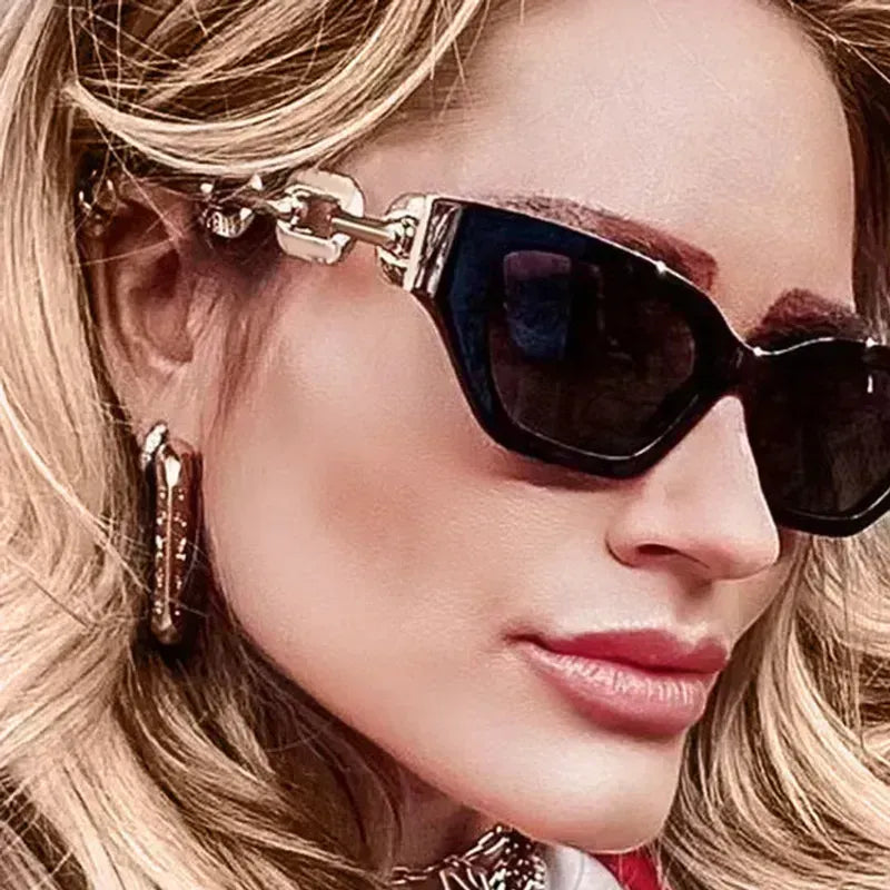 Metal Chain-Leg Cat Eye Sunglasses