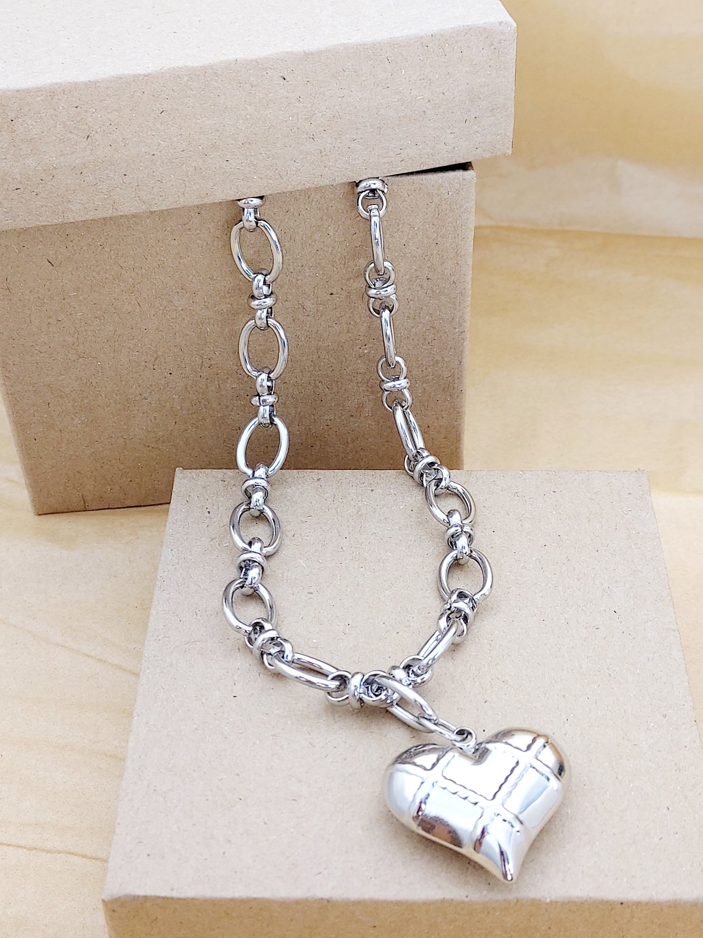 Stainless Steel Heart Pendant Neck Choker Necklace