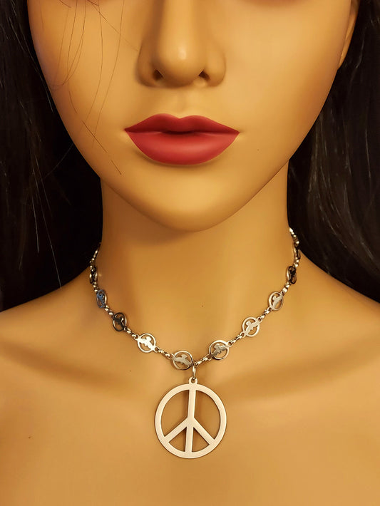 Stainless Steel Peace Neck Choker Necklace