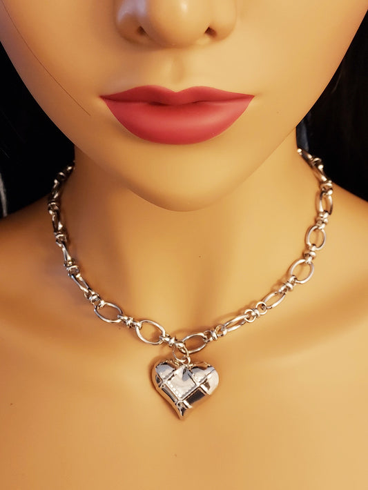 Stainless Steel Heart Pendant Neck Choker Necklace