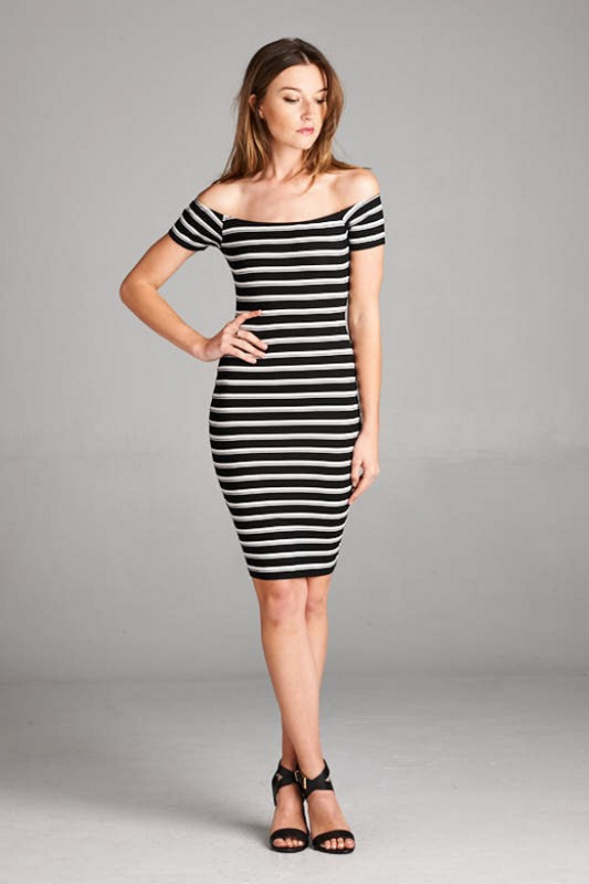 Off Shoulder Striped Dress