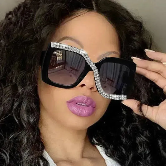 S-shaped Inlaid Diamond Sunglasses