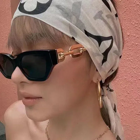 Metal Chain-Leg Cat Eye Sunglasses