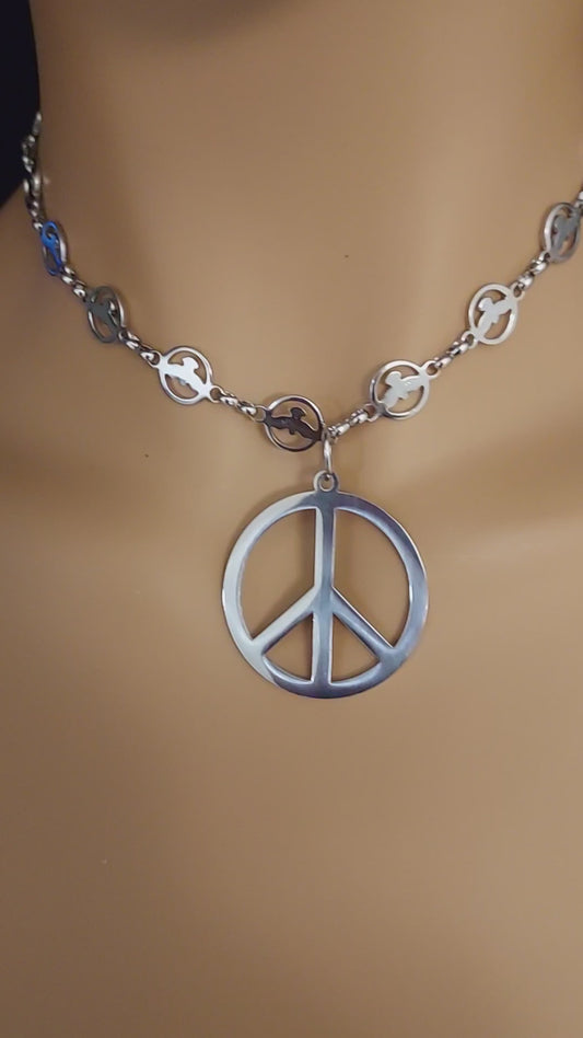 Stainless Steel Peace Neck Choker Necklace