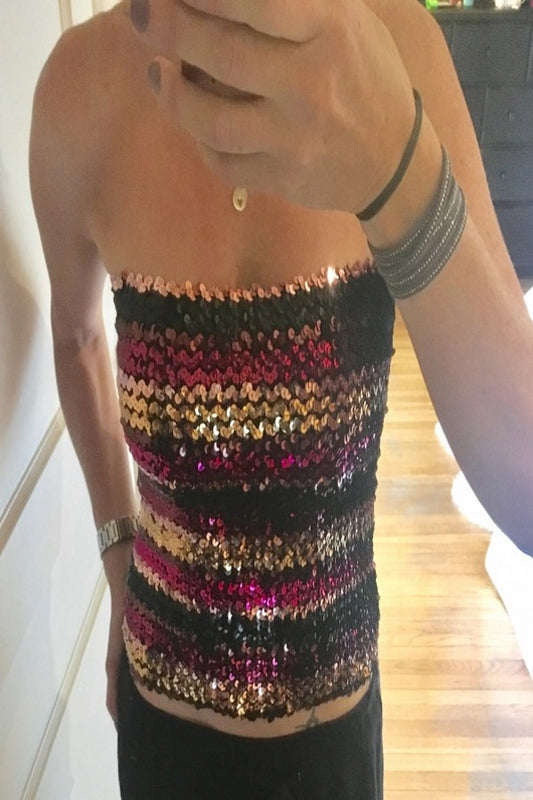 Striped Sequin Tube Top