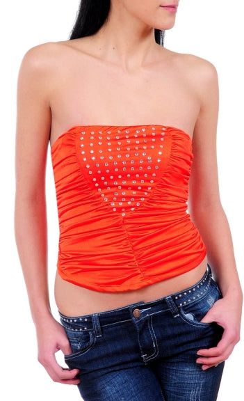 Orange Rhinestone Tube Top