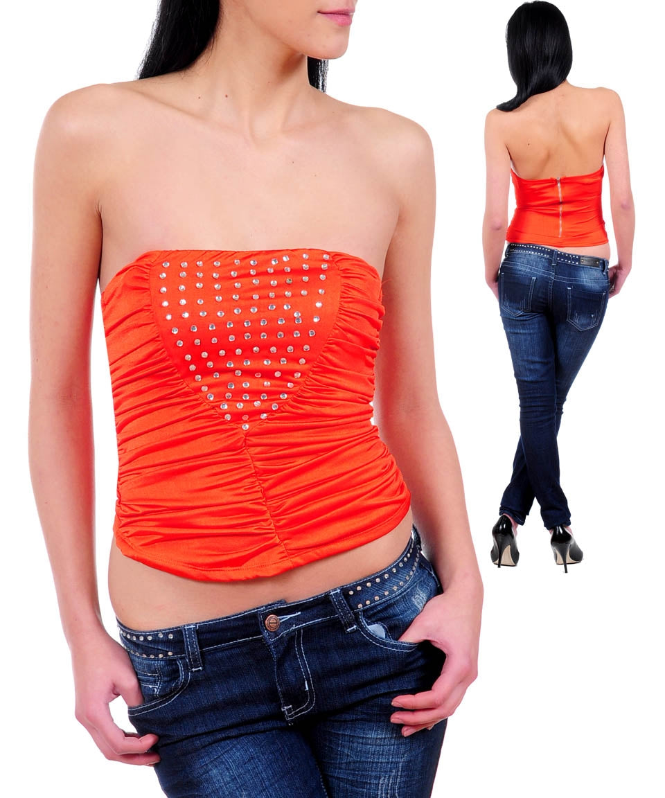 Orange Rhinestone Tube Top